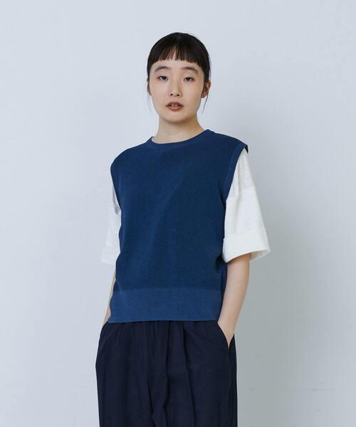 LOISIR ベスト ジレ 「2WAY」エステルペーパーヤーン片畦編みベスト