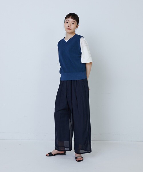 LOISIR ベスト ジレ 「2WAY」エステルペーパーヤーン片畦編みベスト