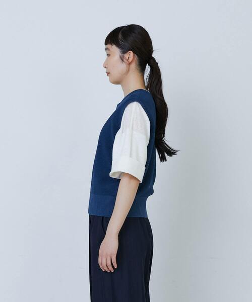 LOISIR ベスト ジレ 「2WAY」エステルペーパーヤーン片畦編みベスト