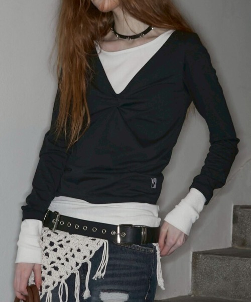tシャツ 「NOT KNOWING」Back Strap Layered Top / 「ノットノーイング」バックストラップレイヤード長袖Tシャツ レデ
