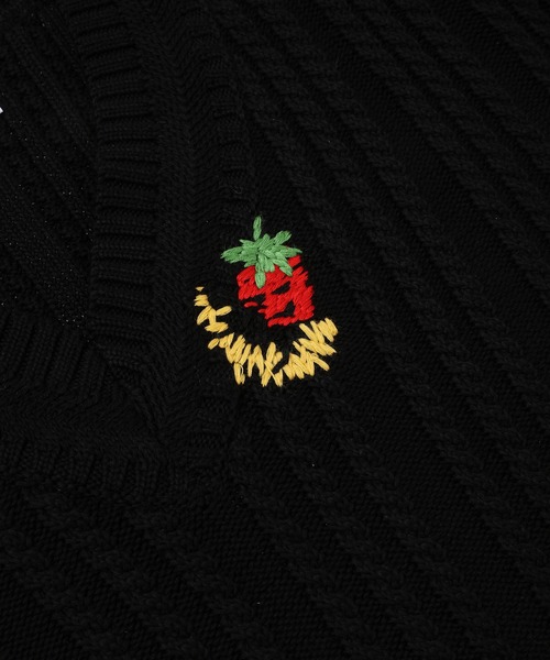 セーター ニット CABLEKNIT V-NECK TRIPLE BLACK SWEATER メンズ レディースの画像