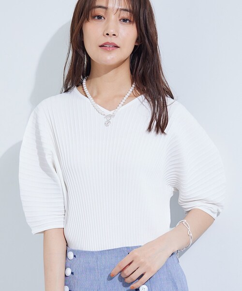 tシャツ 「二の腕カバー／スタイルアップ」ドライタッチストレッチニット レディース