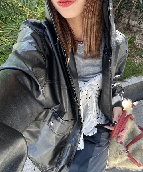 CIAOPANIC ブルゾン アウター アクティブフェイクレザーパーカー