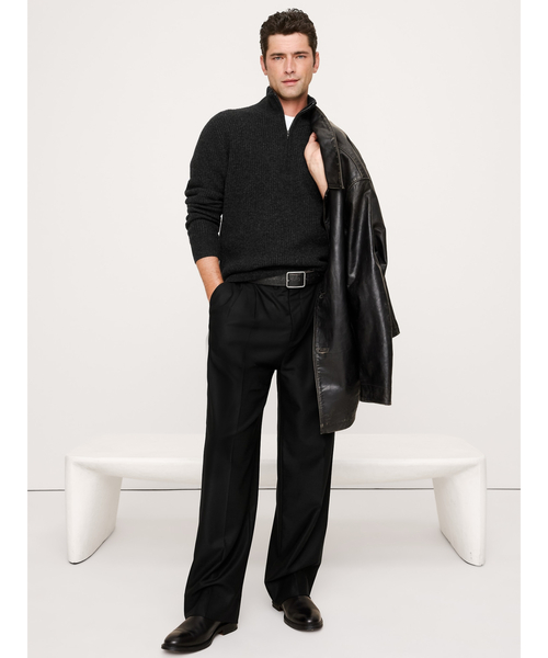 セーター ニット イタリアン メリノ カシミヤ ハーフジップセーター