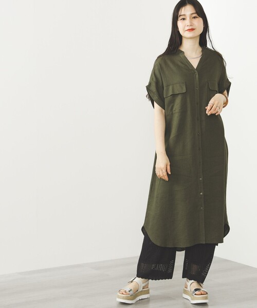 「BEAMS HEART」 半袖ワンピース FREE オリーブ レディース_画像3