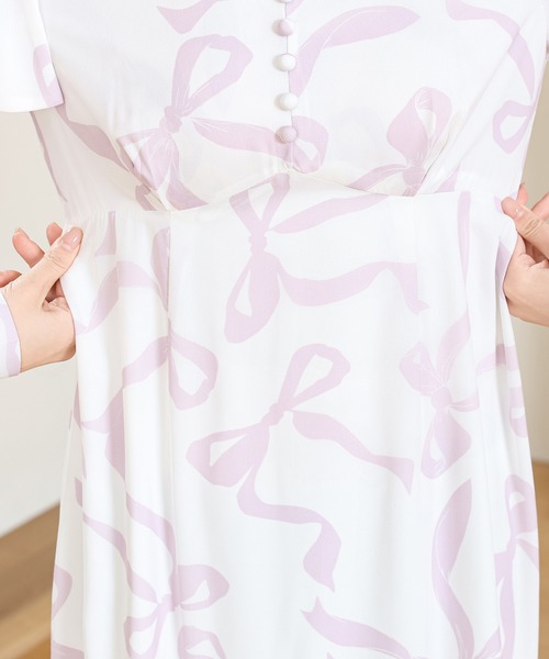 Anely ワンピース リボン プリント ロング ワンピース : ZOZOTOWN