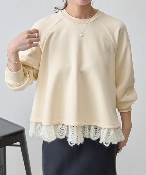 BEARDSLEY(ビアズリー) tシャツ 裾タムレースカットソー レディース BEARDSLEY(ビアズリー) tシャツ 裾タムレースカットソー レディース