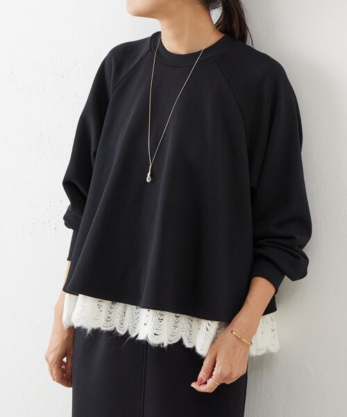 ビアズリー　BEARDSLEY 裾レースカットソー　黒 BEARDSLEY（ビアズリー） tシャツ 裾タムレースカットソー レディース