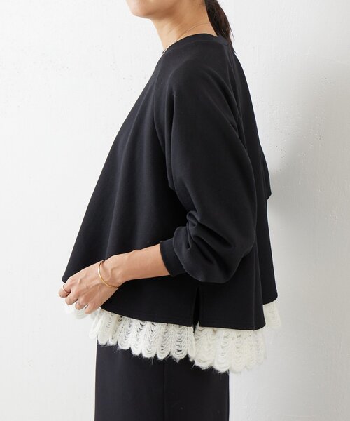 ビアズリー　BEARDSLEY 裾レースカットソー　黒 BEARDSLEY（ビアズリー） tシャツ 裾レースカットソー レディース