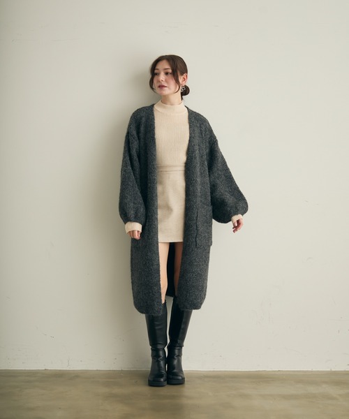 ノーカラーコート コート ロングニットカーディガン レディース | Lunea | 14