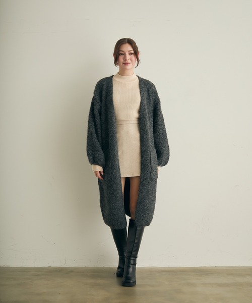 ノーカラーコート コート ロングニットカーディガン レディース | Lunea | 15