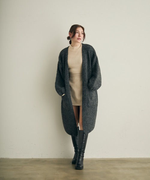 ノーカラーコート コート ロングニットカーディガン レディース | Lunea | 16
