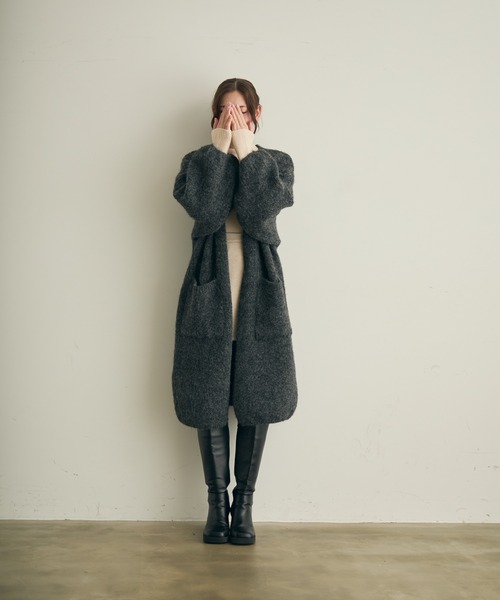 ノーカラーコート コート ロングニットカーディガン レディース | Lunea | 17