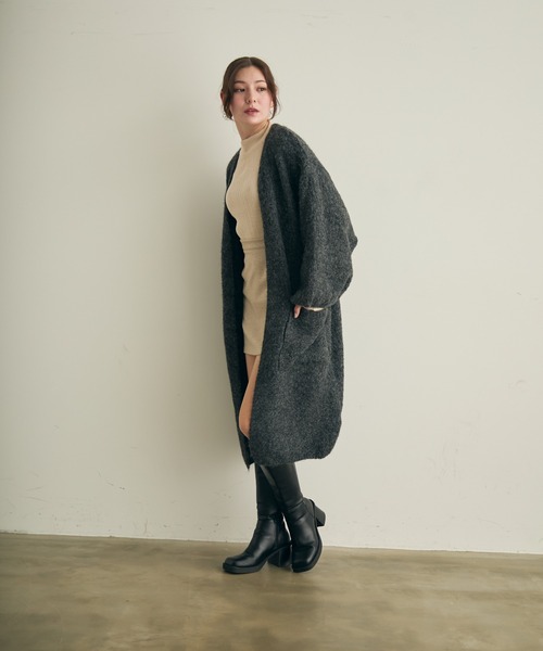 ノーカラーコート コート ロングニットカーディガン レディース | Lunea | 19