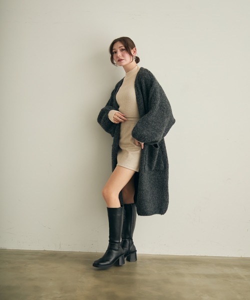 ノーカラーコート コート ロングニットカーディガン レディース | Lunea | 22