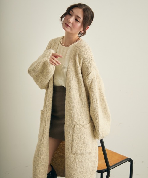 ノーカラーコート コート ロングニットカーディガン レディース | Lunea | 09