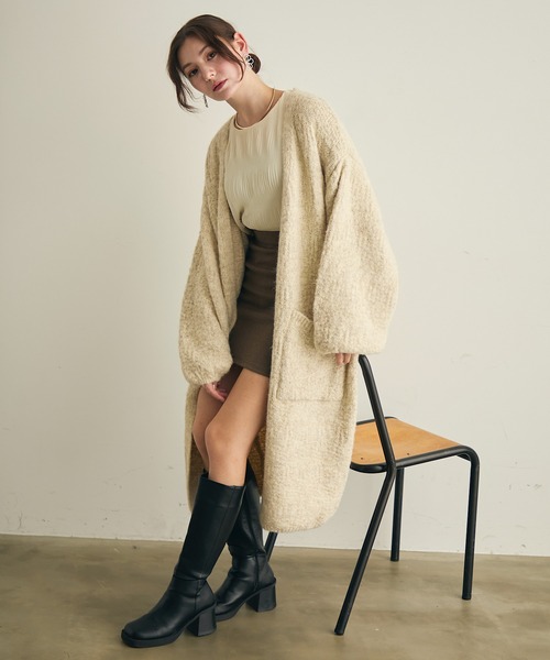 ノーカラーコート コート ロングニットカーディガン レディース | Lunea | 07