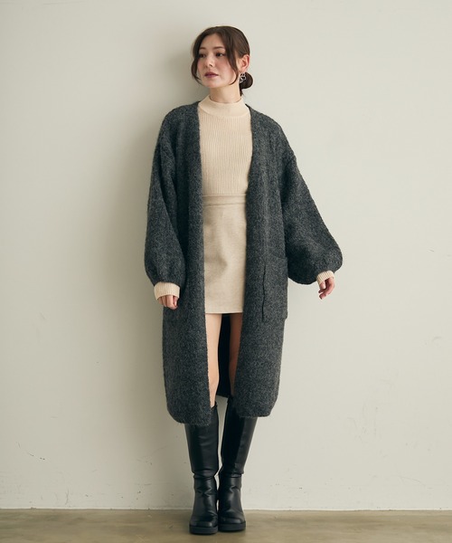 ノーカラーコート コート ロングニットカーディガン レディース | Lunea | 03