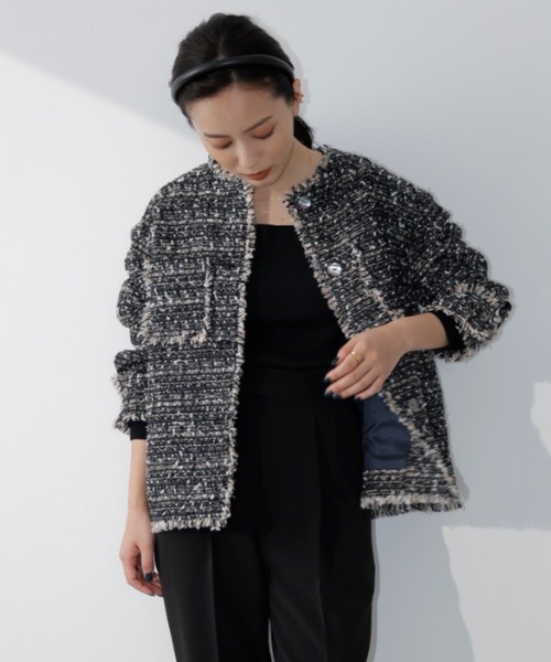 anuans（アニュアンス） ツイードジャケット FREE ブラック レディース