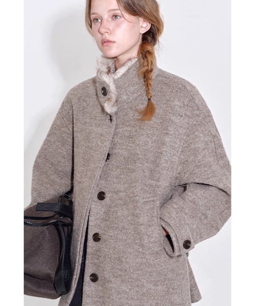 FANO studios ノーカラー　ファージャケット　コート コート アウター スナップボタン フェイクファージャケット FD25W205