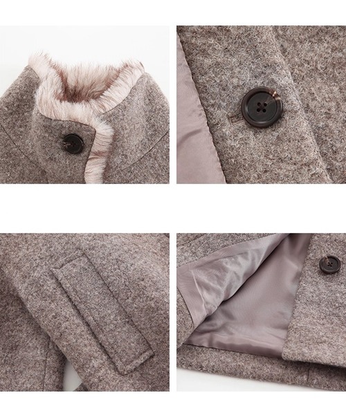 コート アウター フェイクファースタンドカラー ウールハーフコート