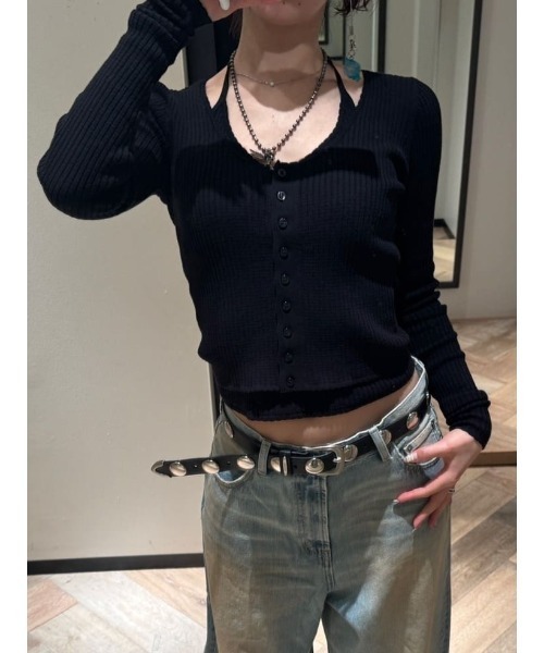 【新品】マウジー HALTER NECK DOUBLE ニットトップス　グレー セール】【26年SS新作】HALTER NECK DOUBLE ニットトップス（ニット