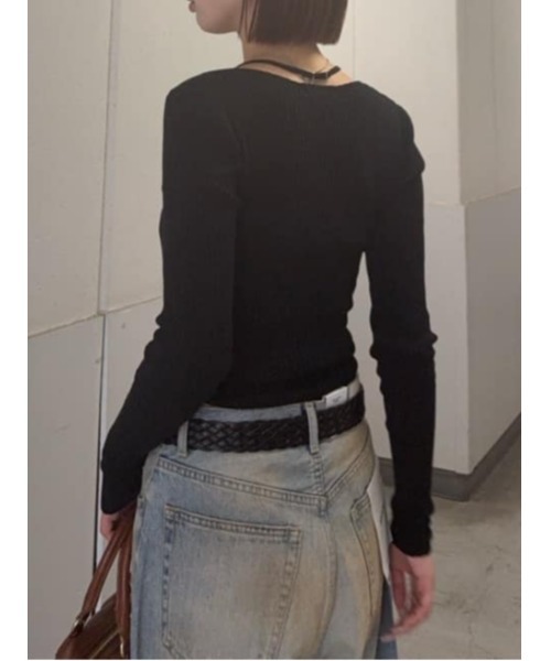 ホルターネックダブルニットトップス　ブラック MOUSSY | HALTER NECK DOUBLE KNIT トップス (ニット ) |SHEL'TTER