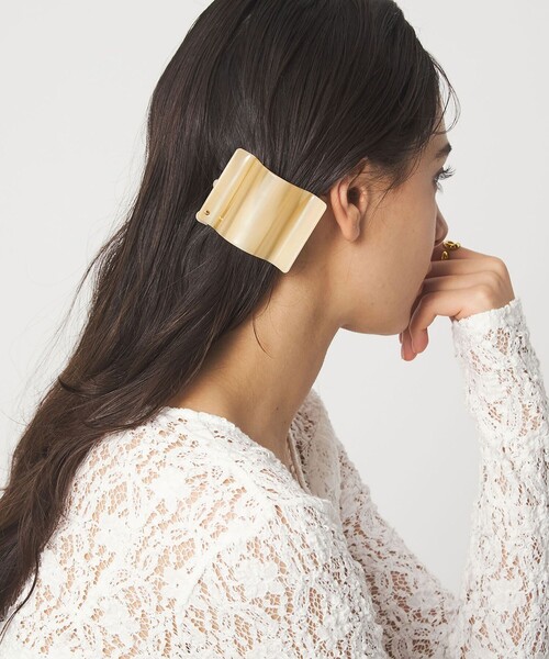 121☻ハンドメイド*ゴールドクリア マーブルスクエア クリップ イヤリング green label relaxing（グリーンレーベルリラクシング） ヘアクリップ