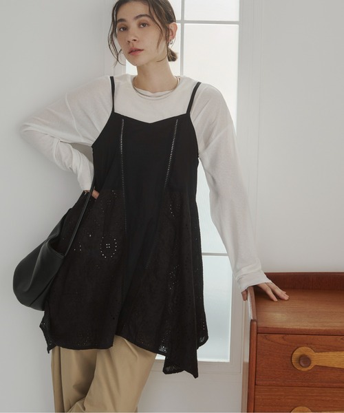 ANGIE チュニック コットン 刺繍 レース キャミソール チュニック