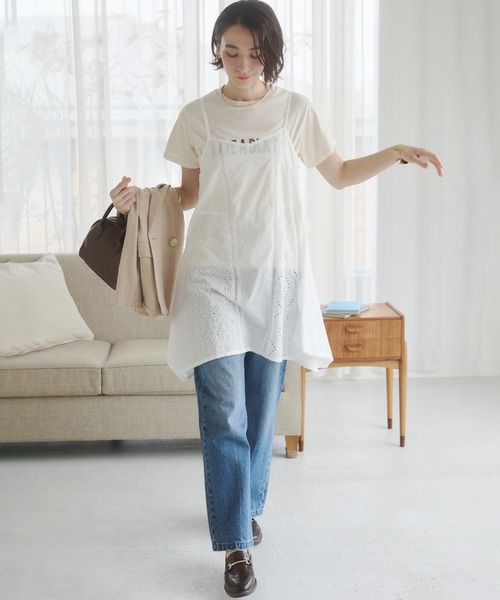 ANGIE チュニック コットン 刺繍 レース キャミソール チュニック