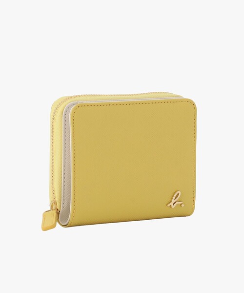 agnes b. レザー 二つ折り ウォレット　ベージュ　美品 agnes b. - アニエスベー ☆ ロゴ レザー 二つ折財布 ミニウォレット