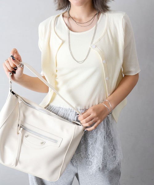 新品未使用★GALLARDAGALANTE 半袖カーディガン ホワイト SpRay（スプレイ） カーディガン 半袖 テレコレース付5分袖