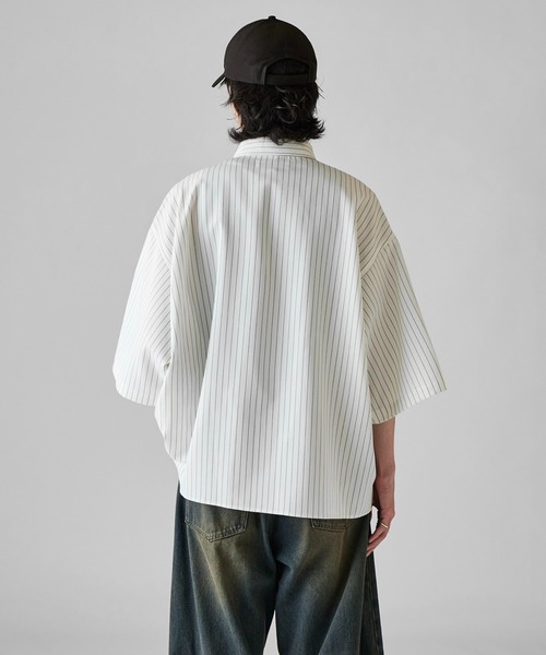 シャツ 「Neucon」WIDE SLEEVE PINSTRIPE OVER SHIRT / ワイドスリーブピンストライプオーバーシャツ メンズの画像