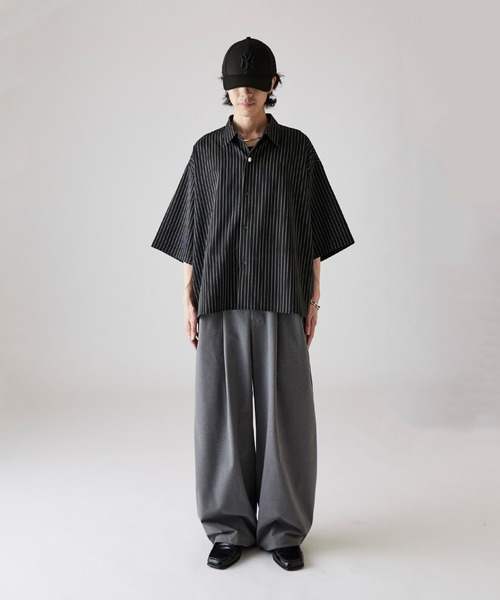 シャツ 「Neucon」WIDE SLEEVE PINSTRIPE OVER SHIRT / ワイドスリーブピンストライプオーバーシャツ メンズの画像