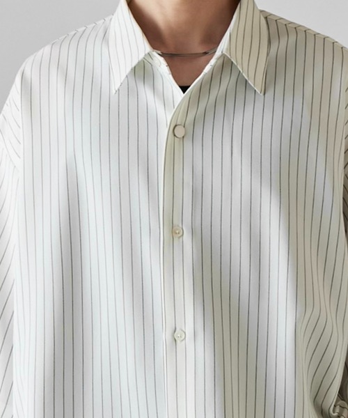 シャツ 「Neucon」WIDE SLEEVE PINSTRIPE OVER SHIRT / ワイドスリーブピンストライプオーバーシャツ メンズの画像