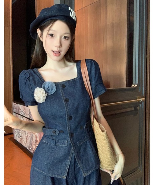FAVORITO セットアップ デニムトップスワイドパンツセットアップ