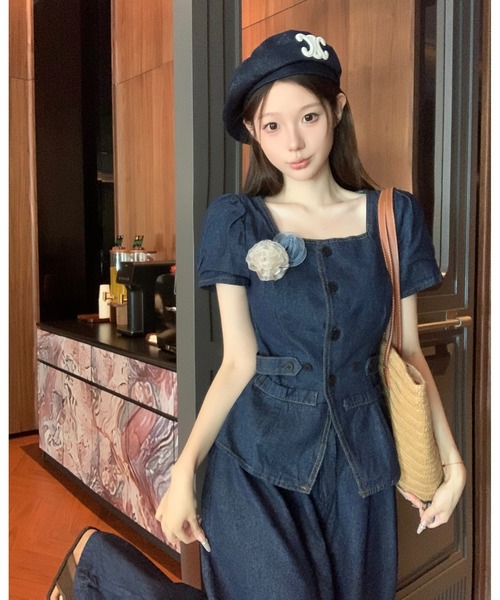 FAVORITO セットアップ デニムトップスワイドパンツセットアップ