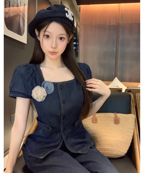 FAVORITO セットアップ デニムトップスワイドパンツセットアップ
