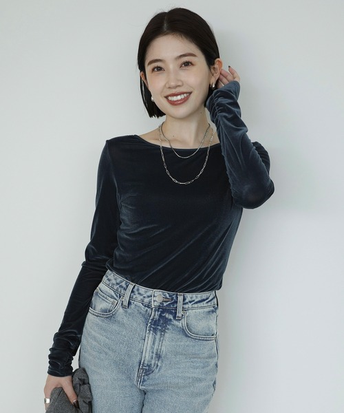anuans（アニュアンス） tシャツ シアーカットベロアバックオープン