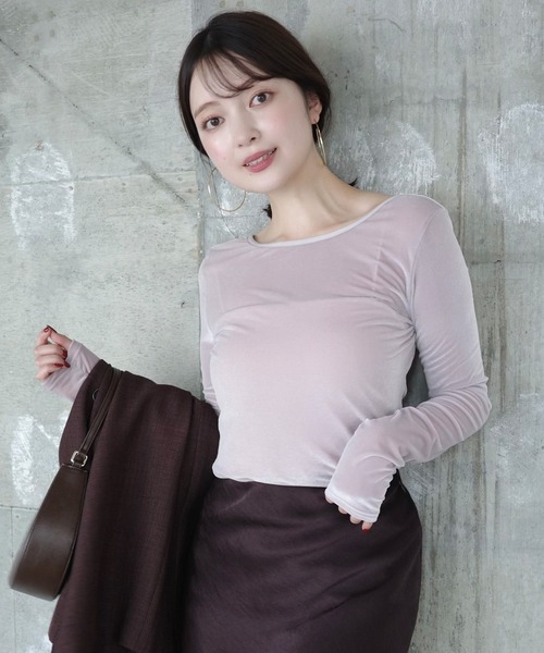 anuans（アニュアンス） tシャツ シアーカットベロアバックオープン