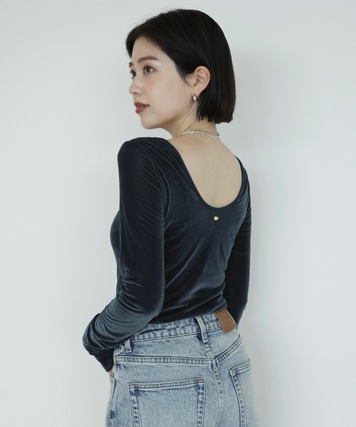 anuans（アニュアンス） tシャツ シアーカットベロアバックオープン