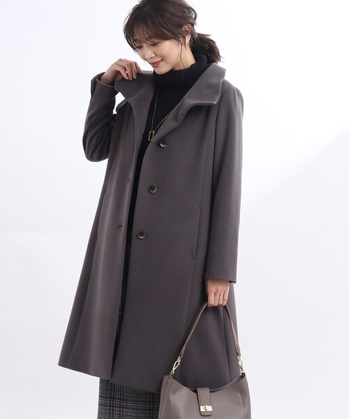アウター 【正統派！美シルエット】スタンドカラーロングコート 正統派！美シルエット