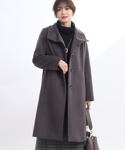 アウター 【正統派！美シルエット】スタンドカラーロングコート 正統派！美シルエット