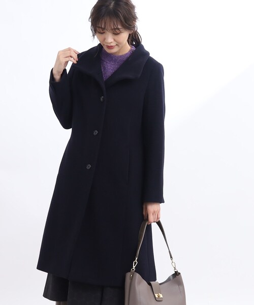 アウター 【正統派！美シルエット】スタンドカラーロングコート 正統派！美シルエット