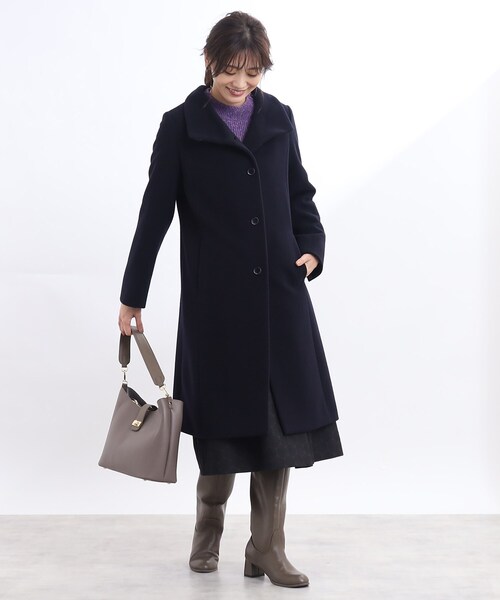 アウター 【正統派！美シルエット】スタンドカラーロングコート 正統派！美シルエット