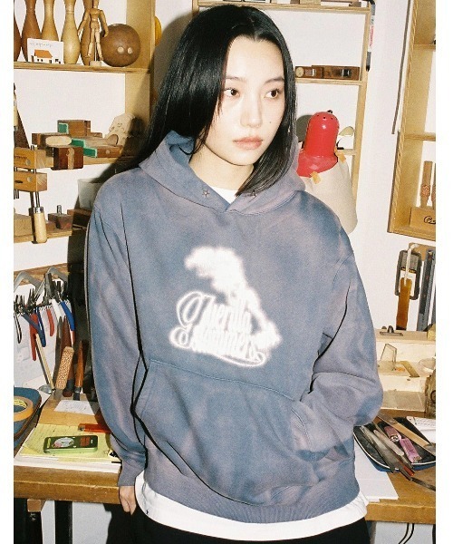 パーカー A'GEM/9 × .kom「CAVISH/カビシ」DYED ROCHA HOODIE/染めデザイン プルオーバーパーカー レディース メン