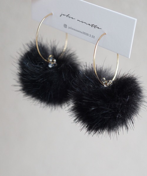 CERCA ピアス jolie minette/ふわふわ ファー フープ レディース