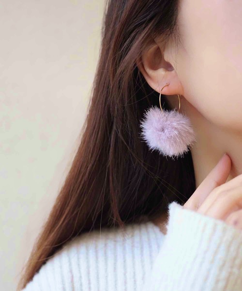 CERCA ピアス jolie minette/ふわふわ ファー フープ レディース