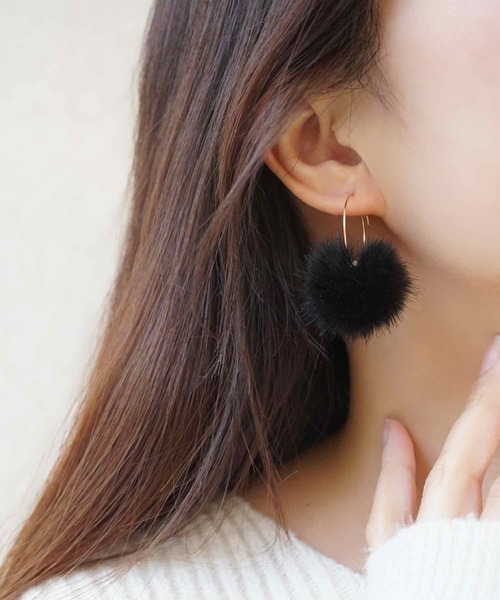 CERCA ピアス jolie minette/ふわふわ ファー フープ レディース