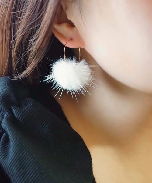 CERCA ピアス jolie minette/ふわふわ ファー フープ レディース